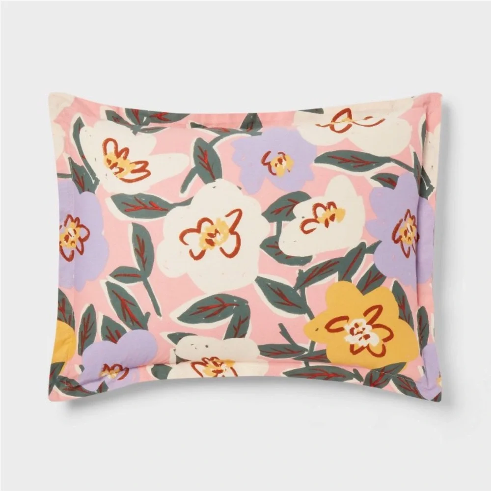 PILLOWFORT NWT flower/plaid reversible kids comforter set -twin